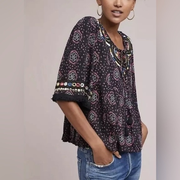 Anthropologie Raga Elena Peasant Top Embroidered Gypsy India Medium - Picture 2 of 14